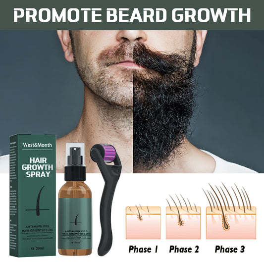 Men Beard Growth Spray Roller Set Moisturizing Spray Nourishing Enhancer Facial Hair Growth Beard Mustache Care Growth Essence