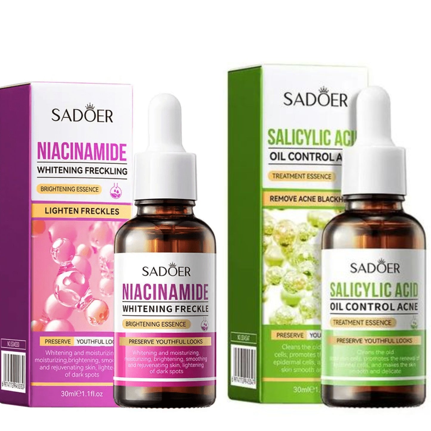 SADOER 2 in 1, Niacinamide Face Brightening Essence + Salicylic Acid Acne Treatment Essence, Oil Control and Black Heads Remover, Like Vitamin C, Smoothens, Inhibit Acne and Pimples, Brightens Face
