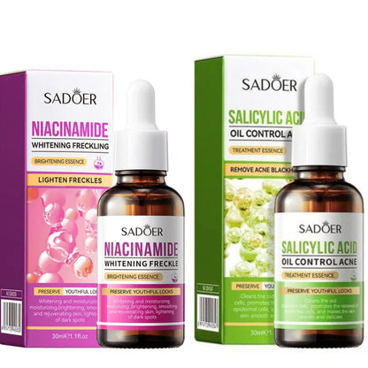 SADOER 2 in 1, Niacinamide Face Brightening Essence + Salicylic Acid Acne Treatment Essence, Oil Control and Black Heads Remover, Like Vitamin C, Smoothens, Inhibit Acne and Pimples, Brightens Face