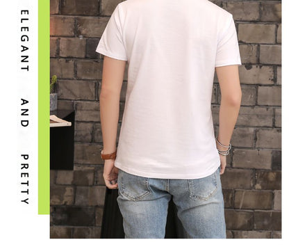 Size M -2XL 2PC men's clothes students white+black short sleeve clothing boys casual round neck slim T-shirt youth tops