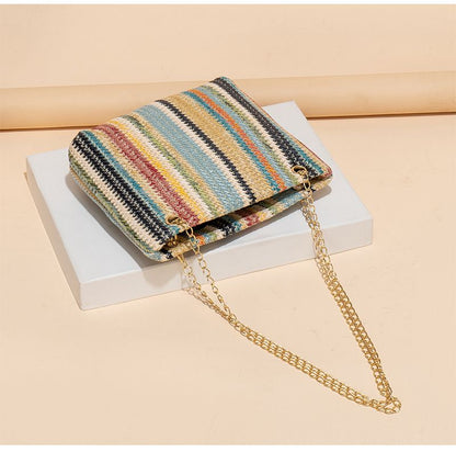 Trend Rainbow Woven Tote Bag Women's Shoulder Bag Simple contrast color swan decorative tote bag