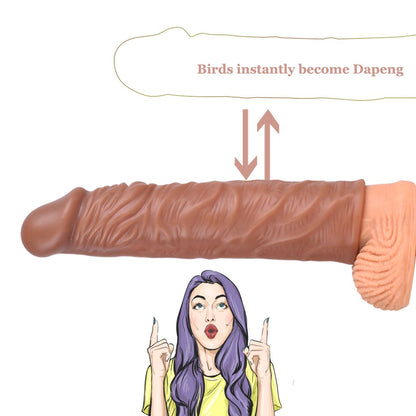 Silicone Penis Sleeve Extender Cock Enlarger Testicle Restraint Male Realistic Reusable Condom Prolonged Ejaculation Delayed Ring Sheath Sex Toys for Men