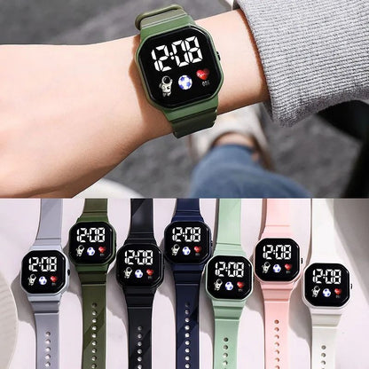 Digital Watches Men and Women Sports Watches LED Digital Clock Astronaut Silicone Strap Fashion Square Men and Women Electronic Clock Student Watches Birthday Gift