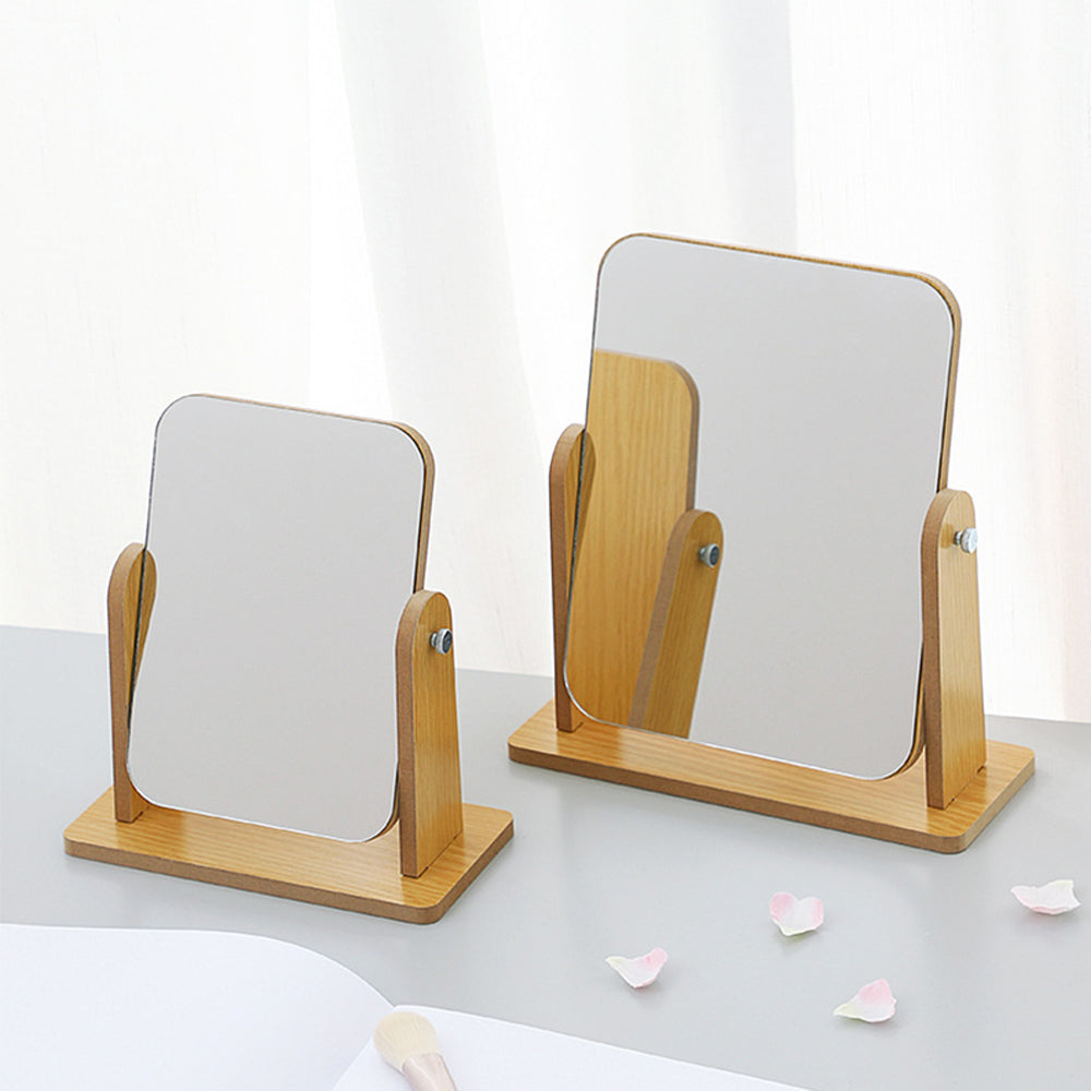 Simple wooden makeup mirror rotating desktop makeup mirror folding vanity mirror portable Large makeup Cosmetic mirror Cosmetic mirror