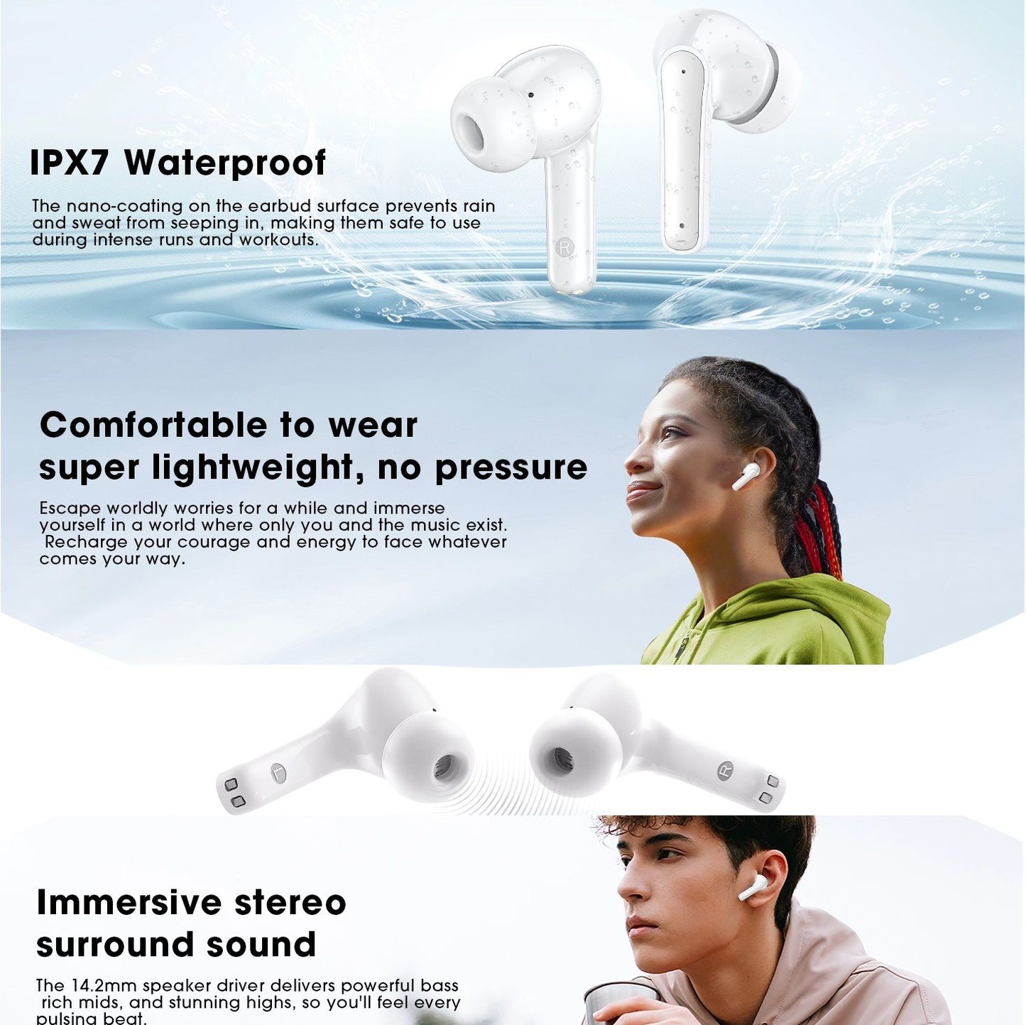 Wireless Earbuds Bluetooth Earphones HiFi Ear Buds Bass Stereo Bluetooth Headphones with ENC Noise Cancelling Mic IP7 Waterproof in Ear LED Display Charging Case Ear Buds for Pad Workout Sports
