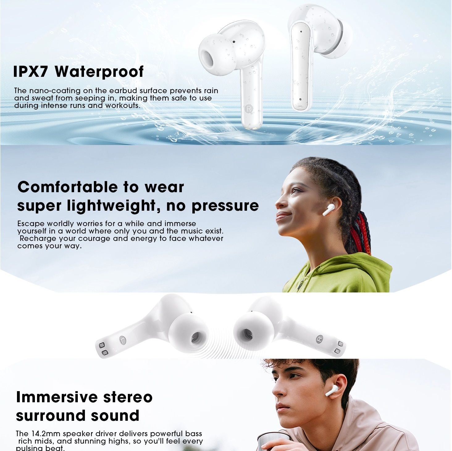 Wireless Earbuds Bluetooth Earphones HiFi Ear Buds Bass Stereo Bluetooth Headphones with ENC Noise Cancelling Mic IP7 Waterproof in Ear LED Display Charging Case Ear Buds for Pad Workout Sports