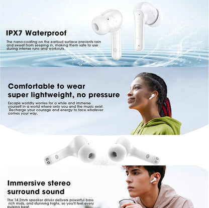 Wireless Earbuds Bluetooth Earphones HiFi Ear Buds Bass Stereo Bluetooth Headphones with ENC Noise Cancelling Mic IP7 Waterproof in Ear LED Display Charging Case Ear Buds for Pad Workout Sports