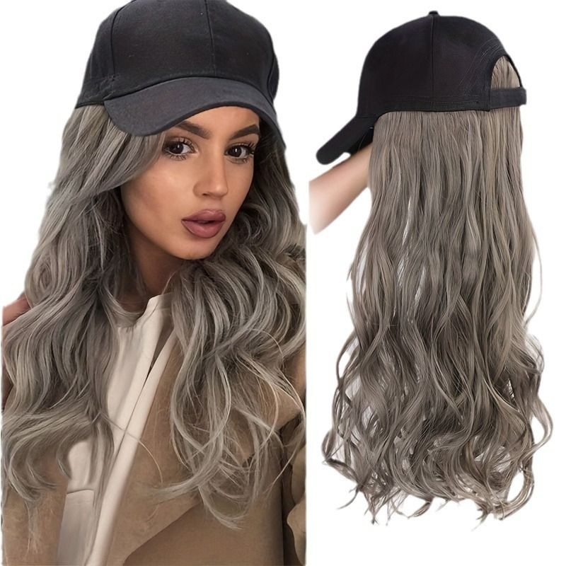 Women Wigs with Baseball Cap Long Big Wave Hair for Europe America Overseas