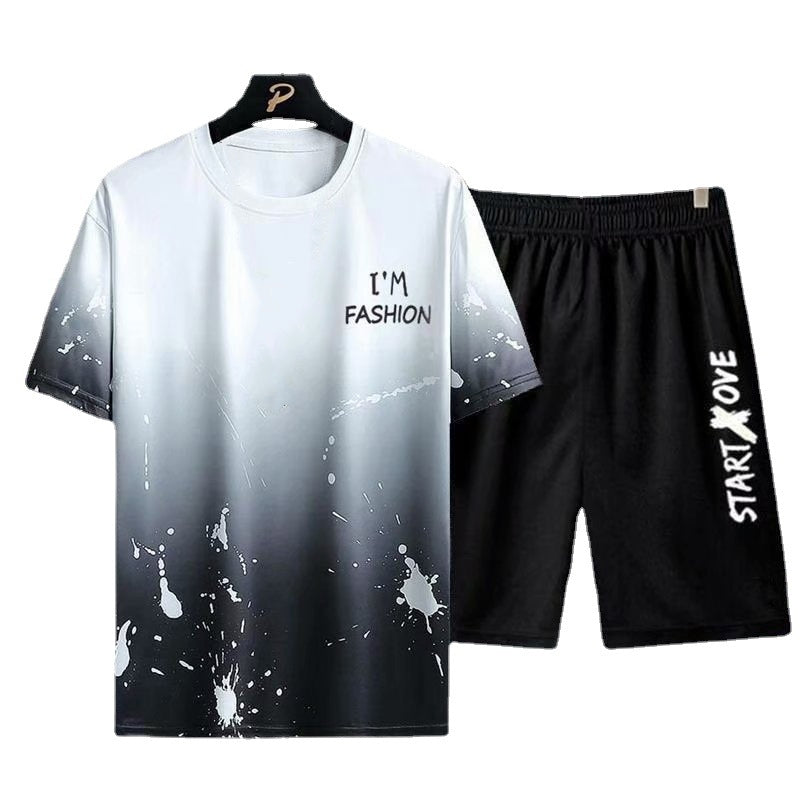 T-Shirts Men tshirts Men Shorts 2 PCS 2 in 1 Polos Men Clothes Shorts T-Shirt Sets Men Suits Fashion Summer Print Round Neck Short Sleeve