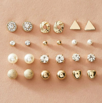 Fashion Lady Alloy Jewelry Love Cross Twist Ring Imitation Pearl Stud Earrings 6 Pieces / set Jewellery MMSHOP Amazon Hot Sale Gold as picture