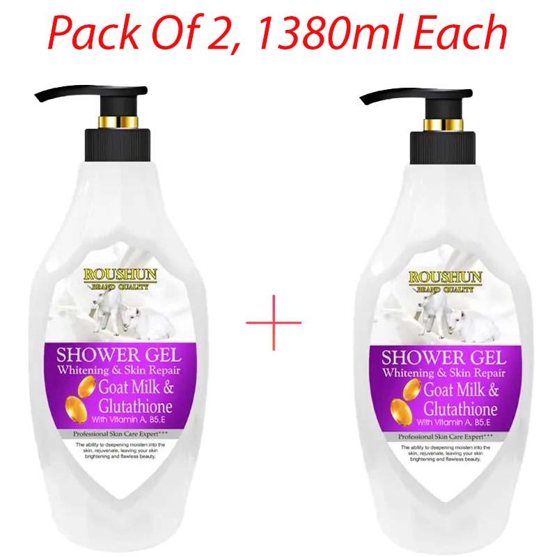 2 Packs Roushun Goat Milk Shower Gel -1380ml X 2 Body Fast Whitenng Shower Gel Deeply Cleanses Rich and Creamy blend Softer Skin After Wash Roushun Snail White Shower Gel 1380ml X 2