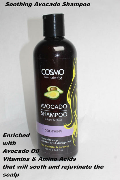 COSMO Hair Naturals Avocado Nourishing Shampoo 480ml Gentle Daily Care Sulfate and Paraben Free to Strengthen and Restore Hair - 480ml Nourishes Scalp Strengthens and Repairs
