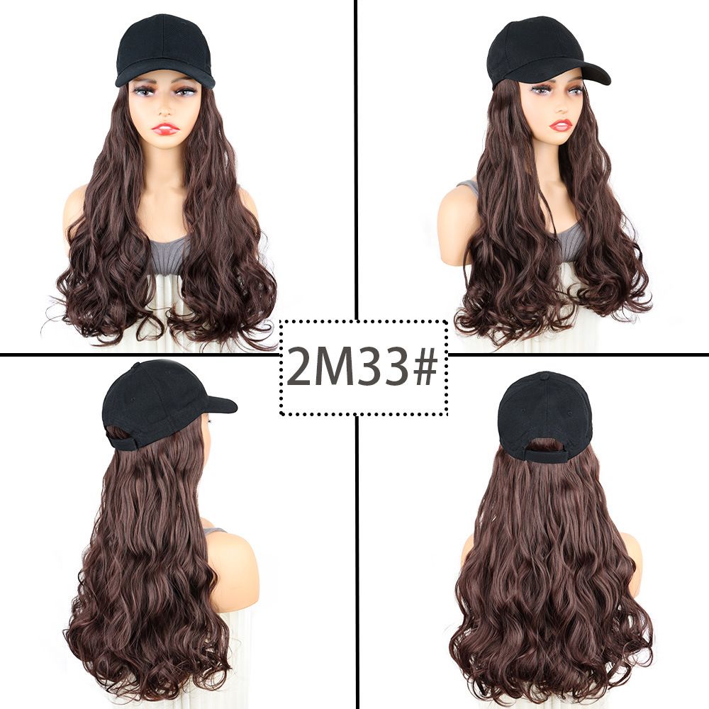 Synthetic Fiber Baseball Cap Curly Hair Wig | Full Head Cover with Natural Waves (Dark Brown, 20 Inch, Breathable, Outdoor/Casual Style)