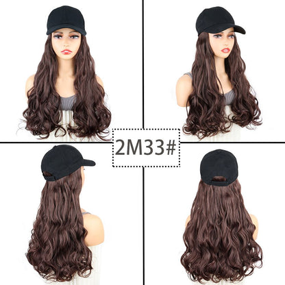 Synthetic Fiber Baseball Cap Curly Hair Wig | Full Head Cover with Natural Waves (Dark Brown, 20 Inch, Breathable, Outdoor/Casual Style)