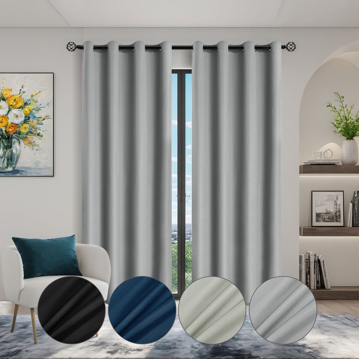 2PCS Solid Blackout Curtains With Coated Insulated Lining Curtains For Living Room Bedroom Home Decor Room Decoration