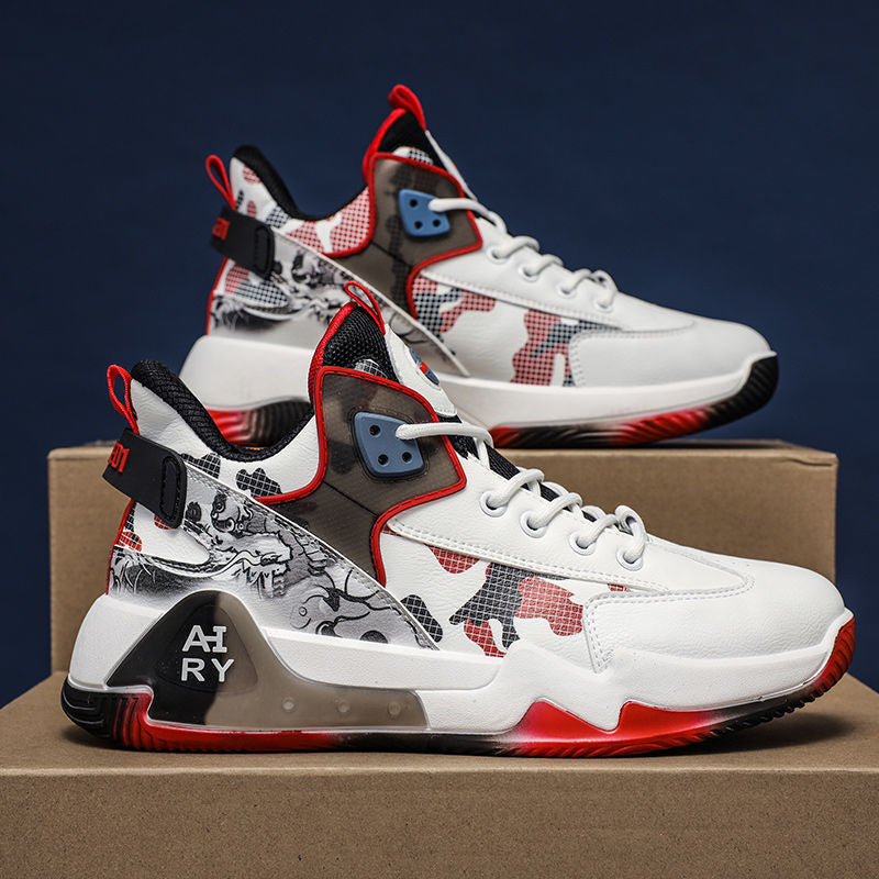 New Men's Basketball Shoes Rubber Low-top Lace-up Fashion Indoor Non-Slip Training Sports Running Shoes For Men White Black And Red Mixed Colors