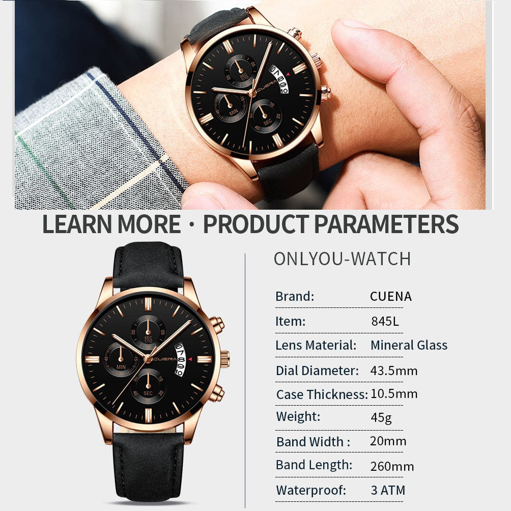 CUENA Men Watch leather straps Stainless Steel Good Quartz Luxury Man Wristwatch Waterproof Watches Fashion Business Quartz Analog Fashion Male Watch Wrist Watch Valentines Christmas New Year Gift