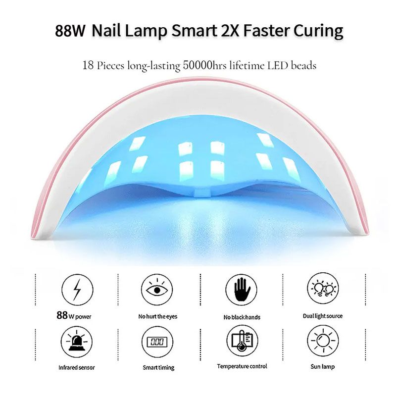 88W LED Nail Drying Lamp Manicure UV Nail Dryer Curing Gel Nail Polish 18 Lights USB Charge Professional Manicure Pedicure Nail Lamp Tools Equipment Sun Light Nail Art Tools