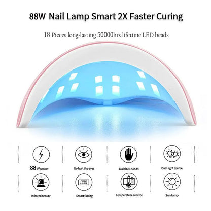 88W LED Nail Drying Lamp Manicure UV Nail Dryer Curing Gel Nail Polish 18 Lights USB Charge Professional Manicure Pedicure Nail Lamp Tools Equipment Sun Light Nail Art Tools