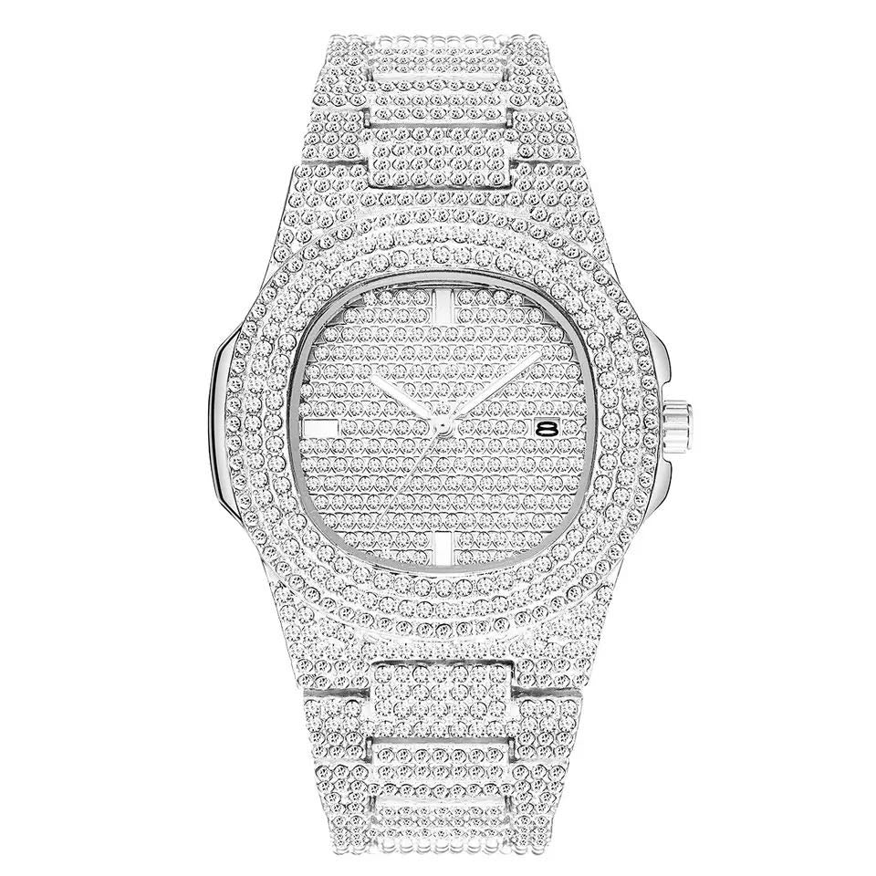 Iced Out Watch For Men Women Hip Hop Rapper Luxury Men Watch Fashion Diamond Automatic Date Quartz Watch Stainless Steel Hip Hop Men Watches