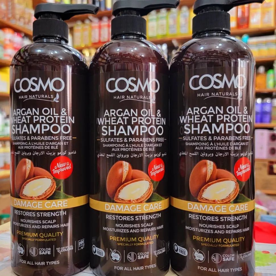 COSMO Hair Naturals Argan Oil and Wheat Protein Shampoo 480ml Gentle Daily Care Sulfate and Paraben Free to Strengthen and Restore Hair - 480ml Nourishes Scalp Strengthens and Repairs