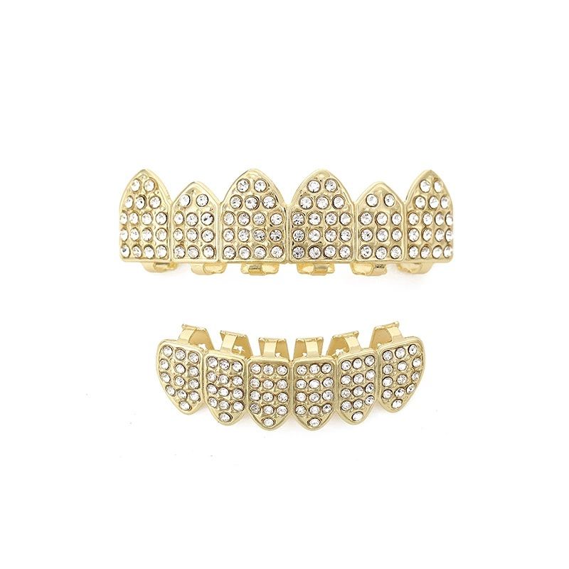 Teeth grillz mouth man/woman iced tooth cap top&bottom teeth grillz sets for men/women hip hop rapper body jewelry fashion accessories party jewelry