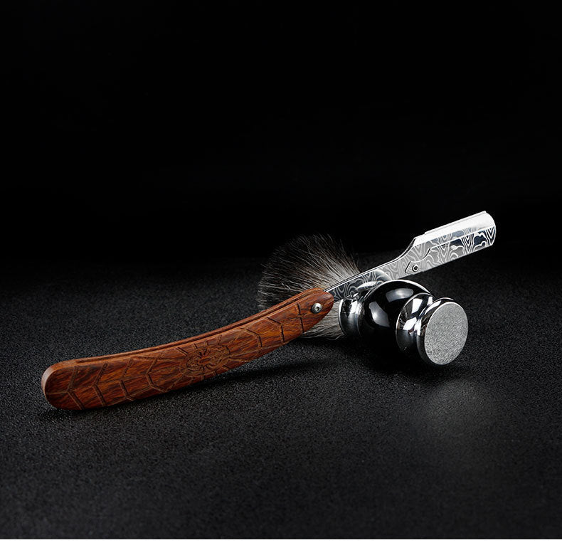 Mens Shaving Barber Tools Hair Razor and Blades Antique Black Folding Shaving Knife Stainless Steel Straight Razor Holder