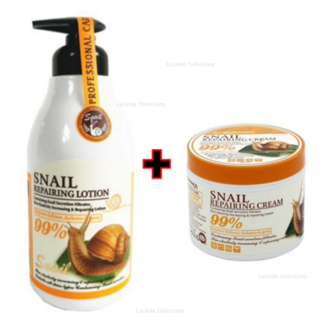Snail Repairing Lotion + Cream - 550 ML & 115G - Fruit of the Wokali - Skin Regeneration Elasticity Improve Dullness. dark Spots Professional Care