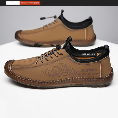 Men Shoes Soft Bottom Soft Surface Men's Shoes Athletic Casual Leather Walking Shoes Khaki Color Shoes