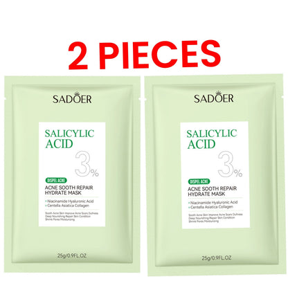 2 PIECES Sadoer Salicylic Acid Sheet Mask Pack Anti Acne Soothing Repair Hydrating Facial Mask Wholesale Price SADOER Acne Removing Control Soothing Repairing Moisturizing Face Mask