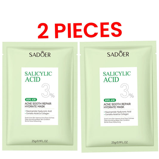 2 PIECES Sadoer Salicylic Acid Sheet Mask Pack Anti Acne Soothing Repair Hydrating Facial Mask Wholesale Price SADOER Acne Removing Control Soothing Repairing Moisturizing Face Mask