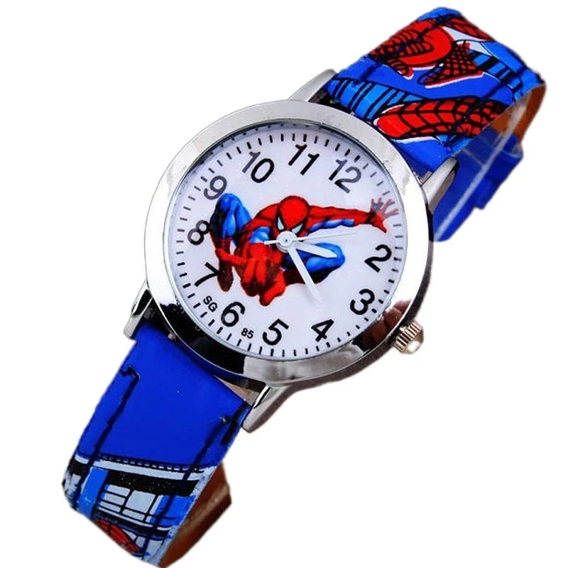 Children's Cartoon Watch Spiderman Leather Strap Quartz Watch Best Child Wristwatch Waterproof Men Watches Boy Gift