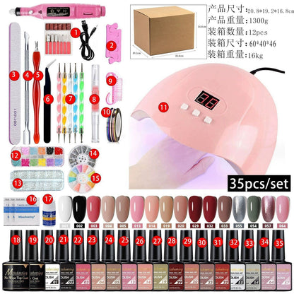 Gel Nail Polish Kit with U V Light and Drill Starter Kit 16 Colors Gel Nail Polish Poly Nail Gel Kit Base Top Coat Kit Nail Stickers Professional Gel Manicure Kit with Everything Gift for Women