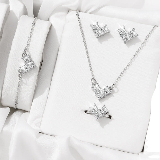New high-end block diamond necklace earrings bracelet ring set jewelry women's accessories