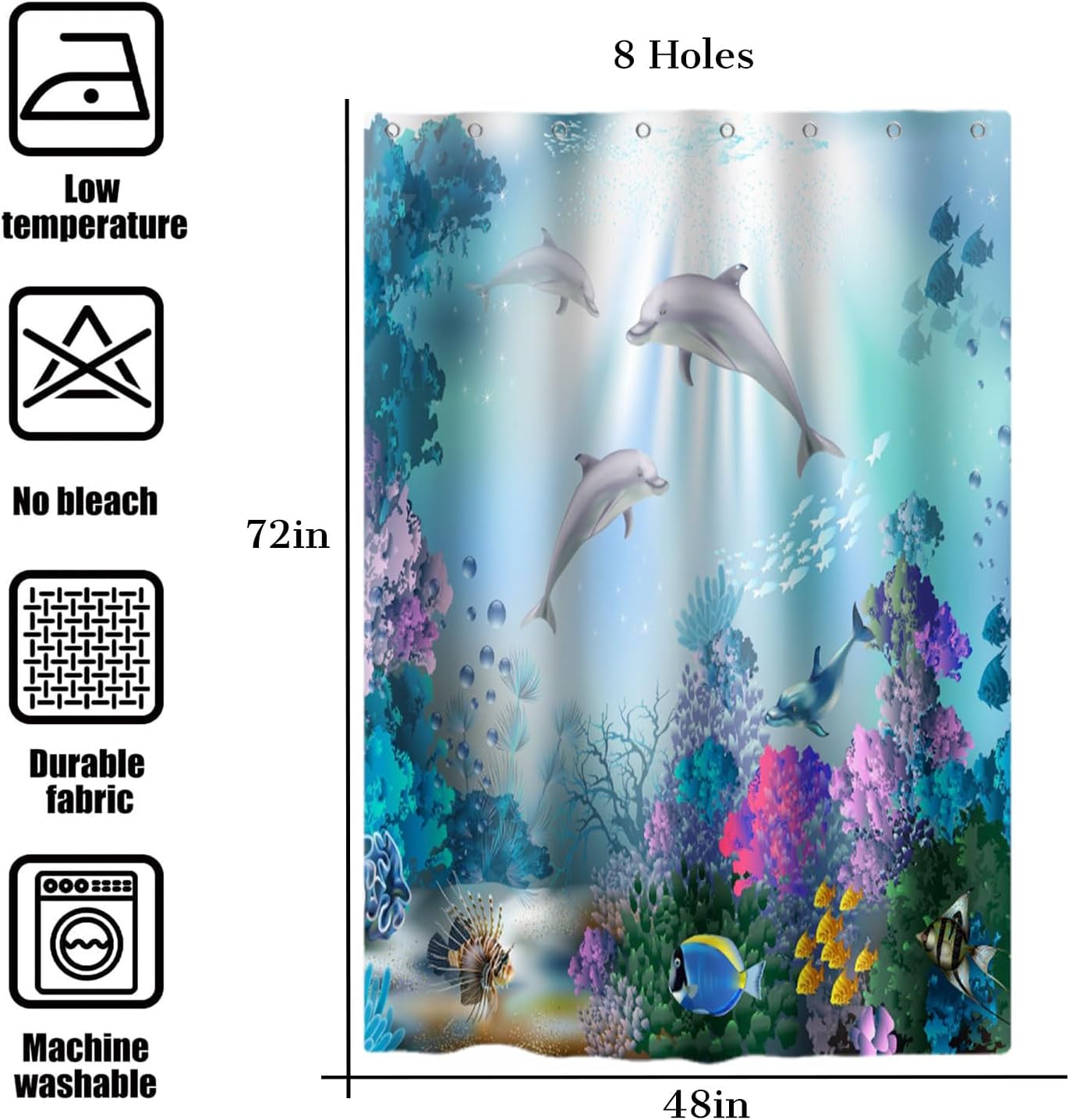 1PCS Dolphin Shower Curtain Shower Curtains Blue Ocean Wildlife Theme Bathrooms Shower Curtains Waterproof