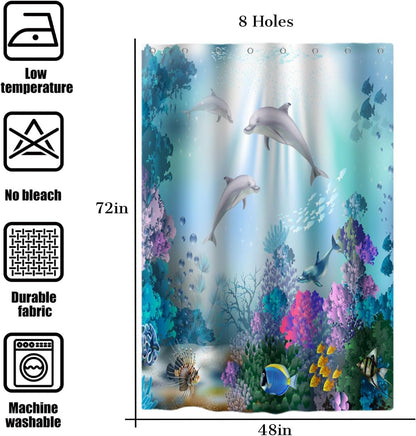 1PCS Dolphin Shower Curtain Shower Curtains Blue Ocean Wildlife Theme Bathrooms Shower Curtains Waterproof