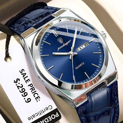 POEDAGAR Men Watches Luminous Calendar Watch Top Brand Business Style Men's Wristwatch Leather Belt Waterproof Quartz Watch For Man Wrist Watch Clock Quartz Full-automatic Men Watches