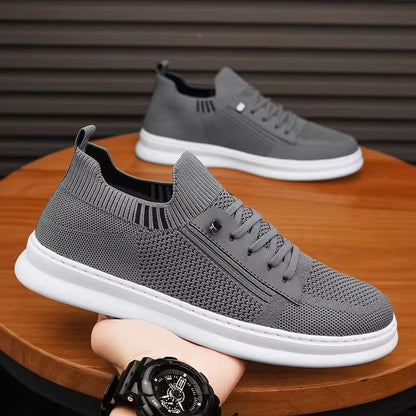 Men's mesh breathable fly woven shoes with soft soles fashionable and trendy casual shoes gray