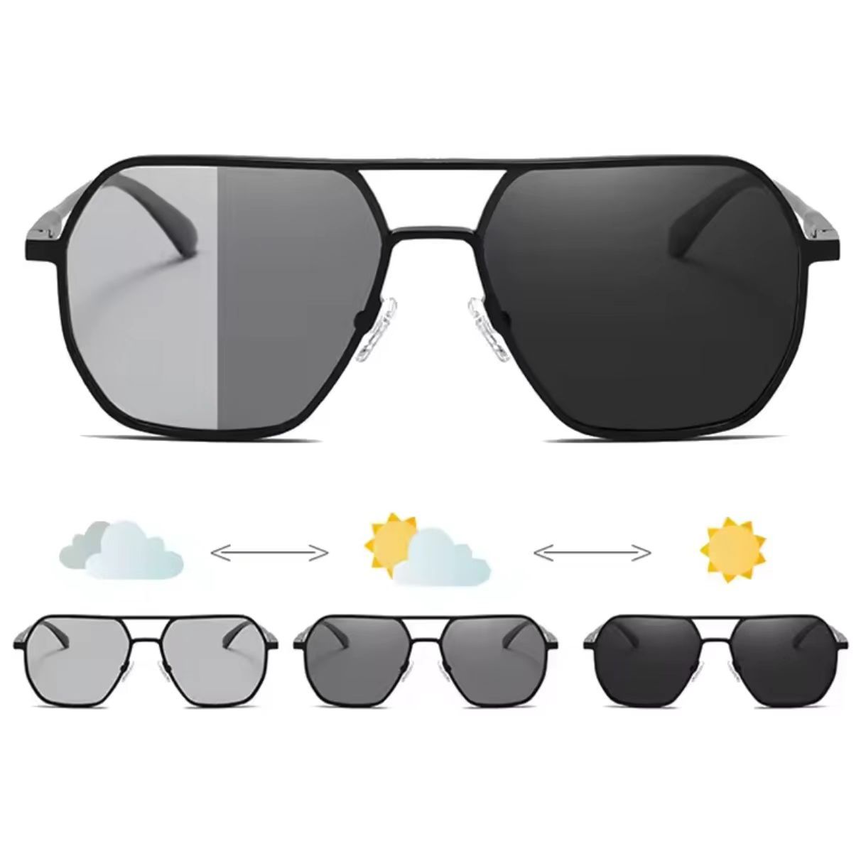 Luxury Metal Photochromic Glasses Unisex Fashion Polarized Sunglasses Stylish Chameleon Anti-glare Driving Shades Eyewear Frames