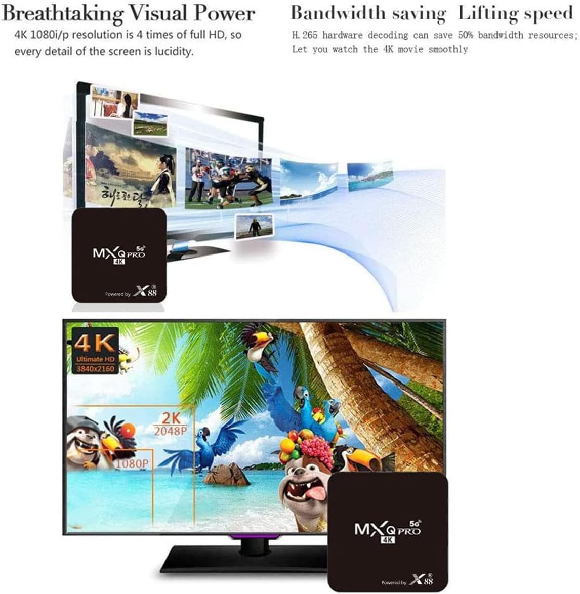 Android Tv Box Mxq Pro 32bits Quad Core 1.46Ghz(Cortex-A7) Smart Tv Box Support 4k 3d Wifi 2.4ghz Stunning 4K Ultra HD Resolution Support H.265 Video Decoding for Smoother Streaming