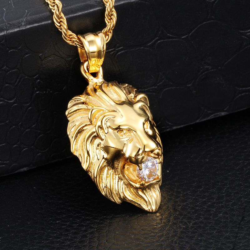 New Fashion Diamond-Encrusted Lion Head Men'S Pendant Cool Men'S Fashion Jewelry Personalized Gift