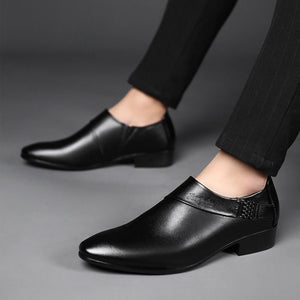 ASSKLO Large Size Full Leather Elegant Men's shoes men's leather shoes Official Shoes British Business Shoes Men Pointed Leather Formal Office Oxford Work high rise Black Men slip on dress loafers
