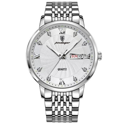 POEDAGAR Men Watches Top Brand Business Men's Wrist Watch Luxury Fashion Steel Band Dual Calendar Watche Waterproof Luminous Quartz Male Watchs