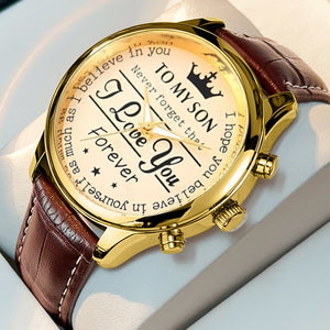 Fashion Leather Watches For Men Retro Watch Non-Mechanical Quartz Watches Male Wrist Watch, I Love You English Crown Dial Business Watches Gift For Son