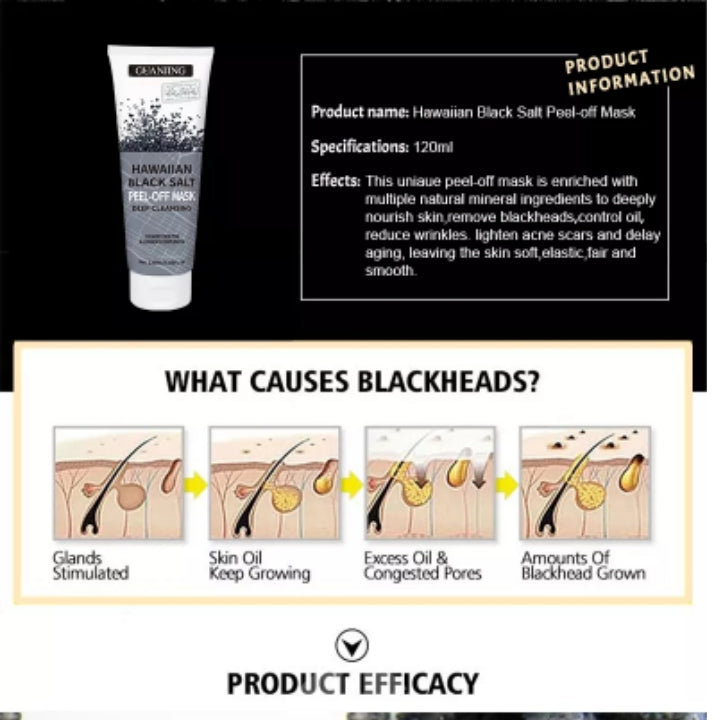 Hawaiian Black Salt Peel-Off Mask Face Deep Cleansing Exfoliating Peel off Facial Care