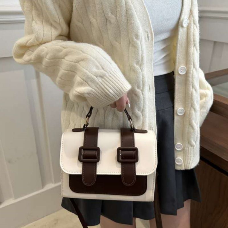 Mateamoda Chic Dual Buckle Medium Satchel Bag with Adjustable Strap Crossbody Bag