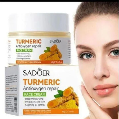 2 in 1, Sadoer Turmeric Cream + Tumeric Serum, the Combination of Sadoer Tumeric Cream and Turmeric Serum Guarantees Like Vitamin C, Deep Hydration, inhibits Acne formation, Lighten Acne Marks, Sooth