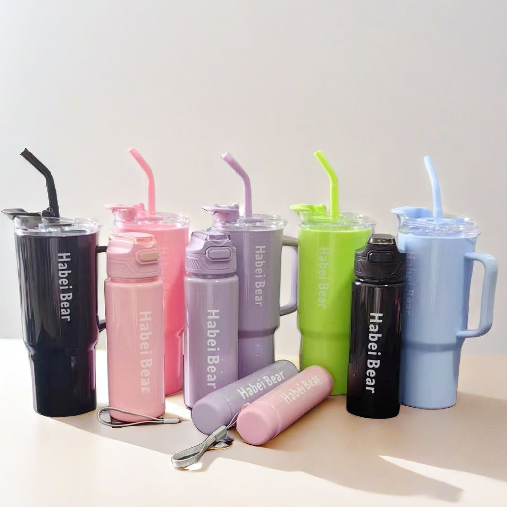 New 3PCS Set Water Bottles Car Cup Macaron Bottle Ice Bar Cup Plastic Sports Mug Large Capacity Frosted Water Bottle Coffee Cup