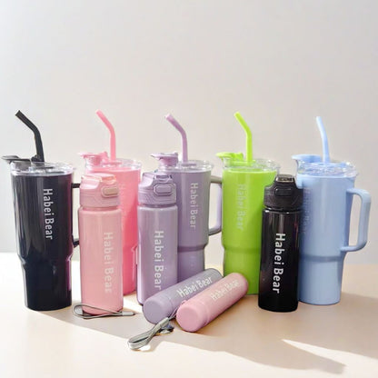 New 3PCS Set Water Bottles Car Cup Macaron Bottle Ice Bar Cup Plastic Sports Mug Large Capacity Frosted Water Bottle Coffee Cup