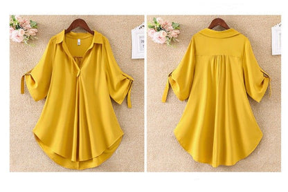 1 PC Medium To Long Shirt Short Sleeve Top Lady Shirt Short Sleeved Chiffon Shirt For Women In Plus Size Loose Fit Waist Cinching Slimming Chiffon Top Lady Wear Trendy